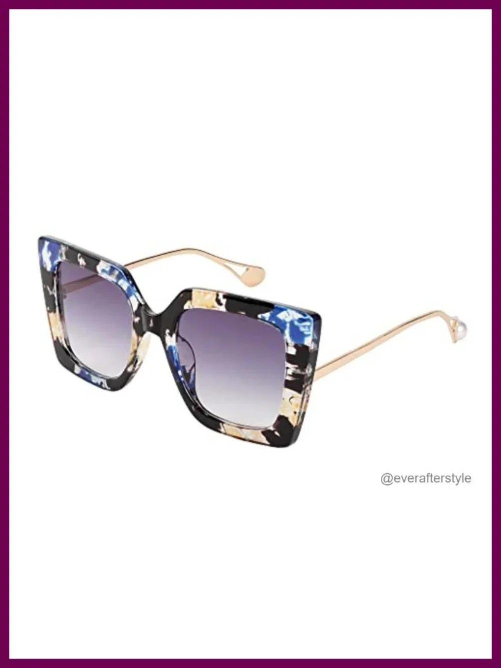 Oversized Square Cat Eye Sunglasses UV400 Protection Pearl Inlay Frame